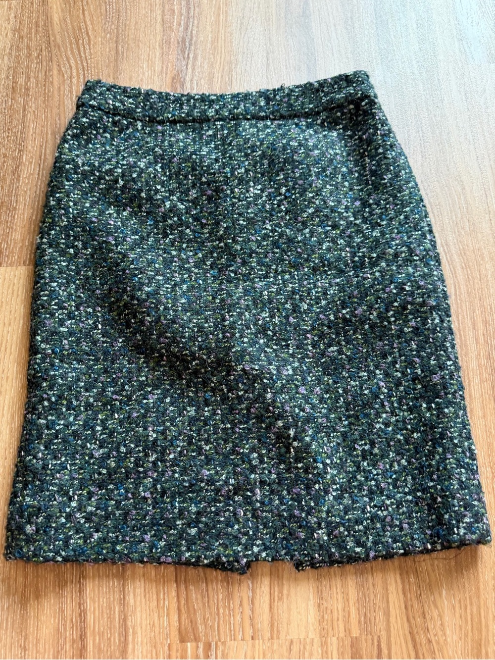J. Crew Dark Green Tweed Pencil Skirt with Multi-Color Flecks